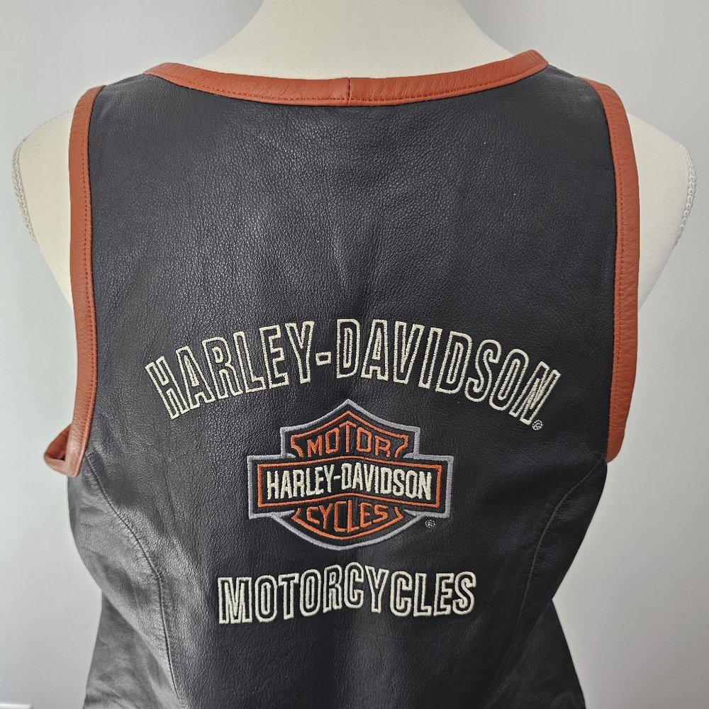 HARLEY DAVIDSON black VEST motorcycle GENUINE LEATHER pockets ZIPPER biker ORANG - Picture 8 of 15
